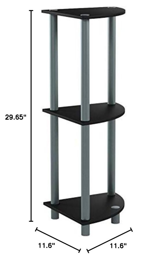 Furinno Turn-N-Tube 3-Tier Corner Display Rack Multipurpose Shelving Unit, Black/Grey (12077BK/GY)