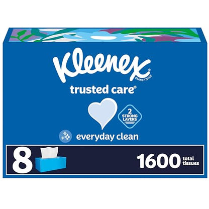 Kleenex Trusted Care Facial Tissues, 8 Flat Boxes, 200 Tissues per Box, 2-Ply, Packaging May Vary
