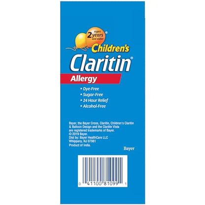 Claritin 24 Hour Allergy Relief - Grape Flavored - Non Drowsy Liquid Antihistamine for Kids, Dye, Alcohol, and Sugar Free Medicine For Children 2 Aged Years and Older
