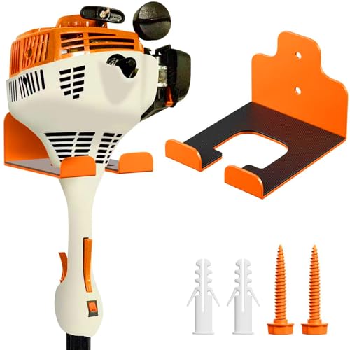 JNIHEEP Garage Organizer Trimmer Rack, Garden Power Tool Hanger Weed Whackers Holder Wall Mounted for Grass Trimmer, Hedge Trimmer, Garage Trimmer, Garden Tools, 1 Pack (Orange)