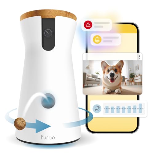 Furbo 360° Dog Camera [Subscription Required] Unlock w/Paid Plan: Home Security & Dog Safety Alerts, Rotating Pet Treat Toss, 2-Way Speaker (Low Risk, 3mo Min. Cancel Anytime)