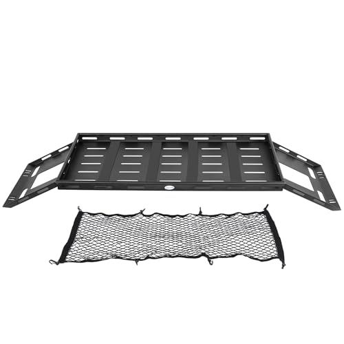 Hooke Road Rear Trunk Cargo Rack Basket Tray for 2007-2025 Jeep Wrangler JK JL 4-Door Hardtops, Sturdy Steel Shelf for Camping Trip Gear