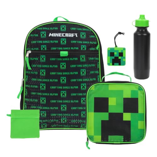 BIOWORLD Boys Minecraft Creeper Youth 5 Piece Backpack Set Green One Size