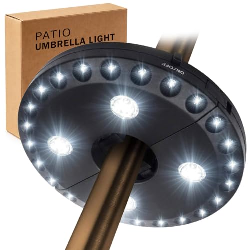 OYOCO Patio Umbrella Light 3 Brightness Modes Cordless,with 28 Cool White LEDs-4 * AA Battery Operated Umbrella Lights,Fits 1.15"-2" Umbrella Poles,for Patio Umbrellas,Camping Tents and Indoor Use