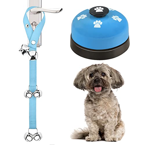JIMEJV 2 Pack Dog Doorbells, Pet Training Bells for Go Outside Potty Training and Communication Device Large Loud Dog Bell Cat Puppy Interactive Toys Adjustable Strap Door Bell (Light Blue)