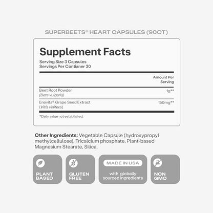 Humann SuperBeets Beet Root Capsules Quick Release 1000mg, Helps Support Nitric Oxide Production, Blood Pressure, Heart Health, Contains Non-GMO Beetroot Powder, Studied Antioxidants 90 Count