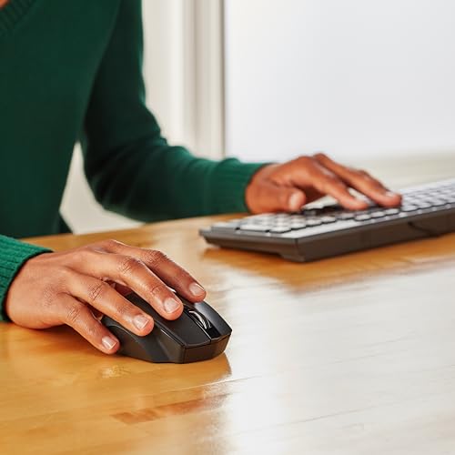 Amazon Basics Computer Mouse Wireless, Ergonomic, 2.4 GHz Optical, DPI Adjustable, Compatible With PC, Mac, Laptop, Black