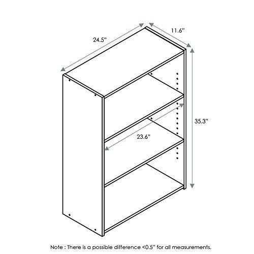 FURINNO Wright 3-Shelf Bookcase, Soft White