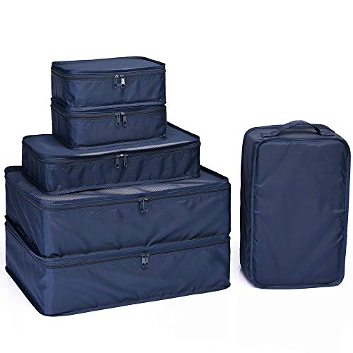 JJ POWER Travel Packing Cubes, Luggage Organizers with Shoe Bag (Navy Blue)
