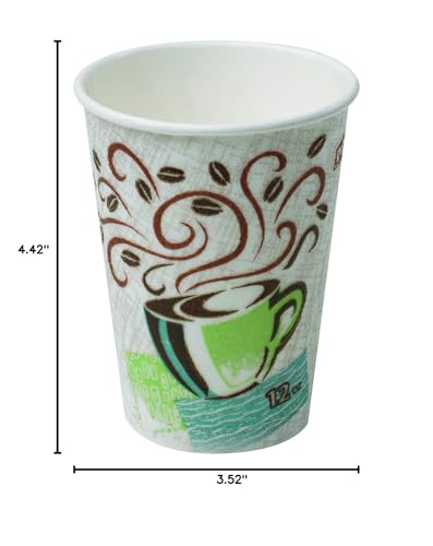 Dixie PerfecTouch 12 oz Paper Coffee Cups By GP PRO, Coffee Haze Design, 1000 Count (Individually Wrapped Disposable Cups), 5342CDWR