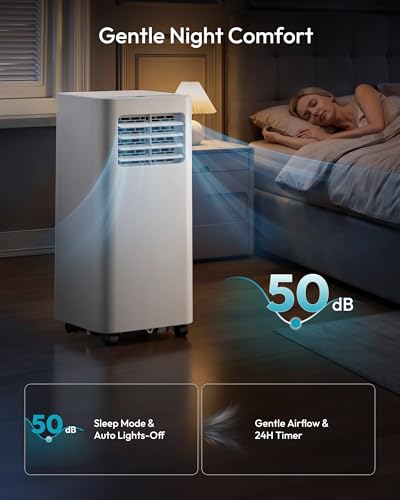 EUHOMY 10,000 BTU Portable Air Conditioners, 4 in 1 Portable AC with Cool, Dry, Fan, Sleep Modes, Room Air Conditioners with 50 dB & 24H Timer, with Remote, for Bedroom, Apartment up to 450 Sq.Ft