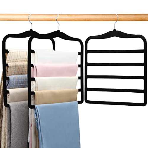 Closet Organizers and Storage, 3 Pack Pants Hangers Space Saving Velvet Hanger for Dorm Room, Hanging Jean Scarf Organizer