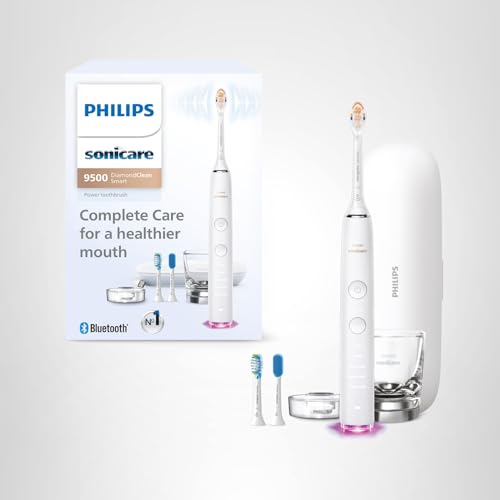 Philips Sonicare DiamondClean Smart 9500 Electric Toothbrush, Sonic Toothbrush with App, Pressure Sensor, Brush Head Detection, 5 Brushing Modes and 3 Intensity Levels, White, Model HX9923/01
