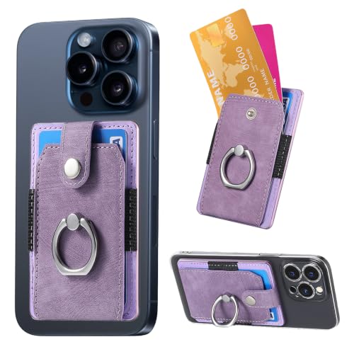 loooghom Adhesive Phone Card Holder Wallet with 360° Ring Stand-Purple