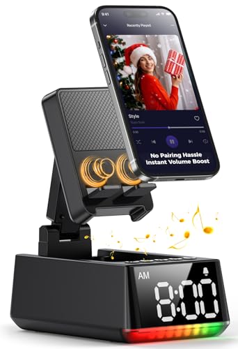 Bluetooth Speaker Birthday Gift for Men: Induction Cell Phone Stand HD Sound Gifts For Him Graduation 2026 Dorm Essentials, Anti-Slip Phone Holder Gadget Women Mom Wife, Husband Father Gift (Black)