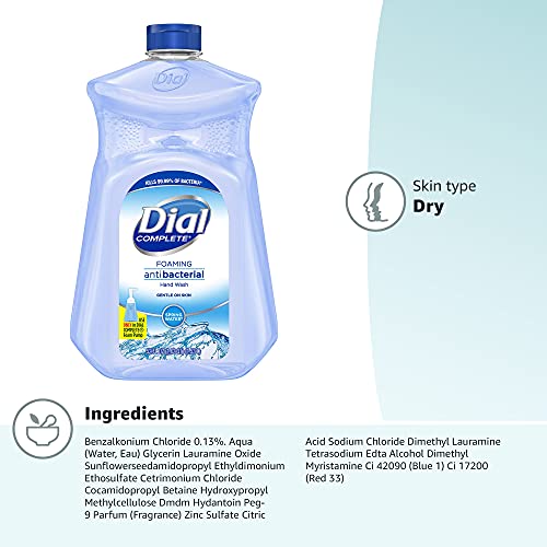 Dial Antibacterial Defense Foaming Hand Soap + Aloe, Spring Water Scent, 52 Fl Oz Hand Soap Refill, Dermatologist-Tested, Gentle on Skin