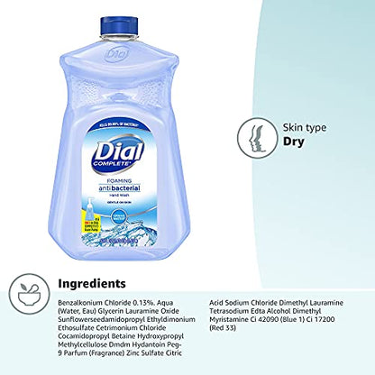 Dial Antibacterial Defense Foaming Hand Soap + Aloe, Spring Water Scent, 52 Fl Oz Hand Soap Refill, Dermatologist-Tested, Gentle on Skin