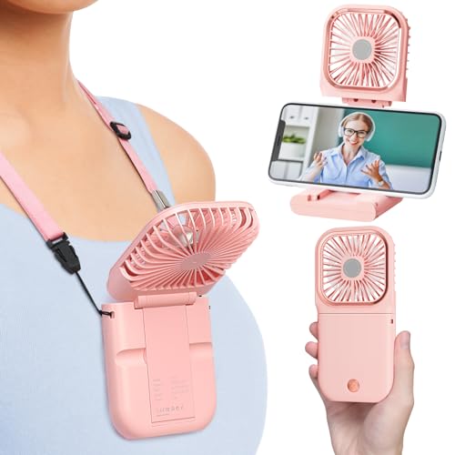 F-color Portable Handheld Fan - Small Hanging Neck Fan Travel Use, Pink