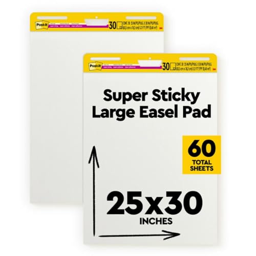 Post-it Super Sticky Easel Pad, 25 x 30 Inches, 30 Sheets Per Pad, 4 Pads, Large, White, Premium Self Stick Flip Chart Paper, Anchor Chart, Office Supplies & School Supplies, Great for Teachers and Students