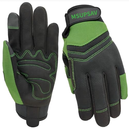 MSUPSAV Work Glove,Work Gloves Men,Synthetic Leather Working Glove,Gloves for Men,Mens Mechanic Gloves,Yard Work Gloves for Men,Gifts for Men (Green, Extra Large)