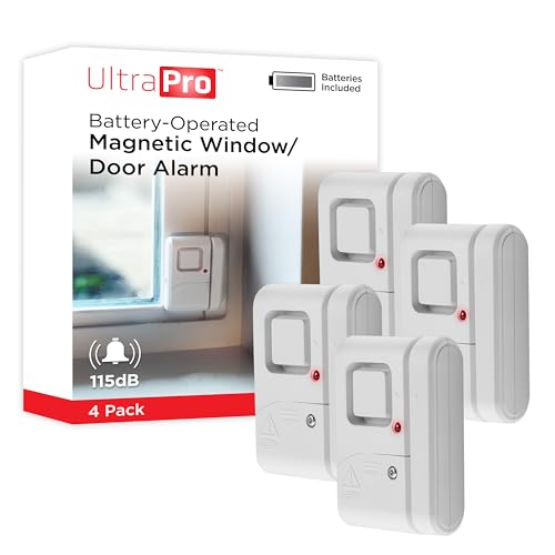 UltraPro Personal Security Window and Door Alarm, 4 Pack, DIY Protection, Burglar Alert, Wireless Chime/Alarm, Easy Installation, Home Security, Ideal for Home, Garage, Apartment and More, 45174