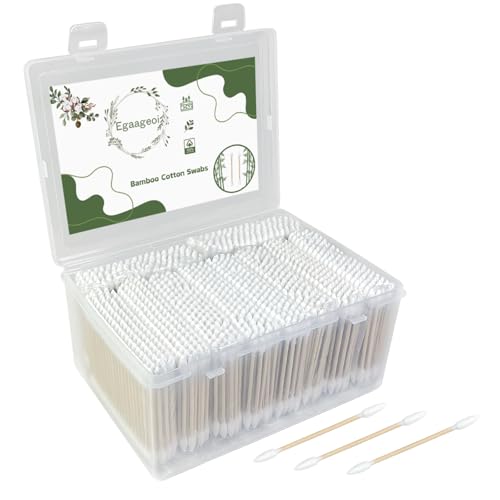 Egaageoi 1000 Count Pointed Cotton Swabs - Double Precision Tips with Bamboo Stick for Beauty and Personal Care - for Eyebrow And Eyelash Application, Manicures And Nail Art, Cleaning Ears And Nose