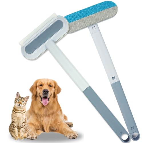 Magic Pet Hair Remover for Dog Cat Owner 2 Pieces, TikTok 4 in 1 Multifunctional Pet Hair Removal Tool for Couch Furniture Carpet Clothing, Reusable Washable Broom Brush for Window Tile Lint Cleaning
