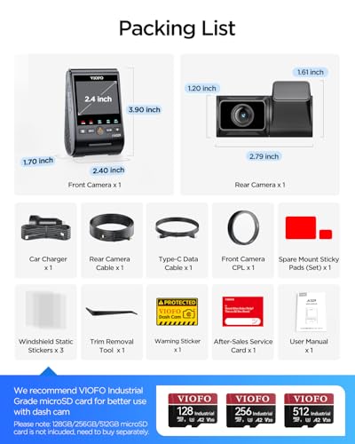 VIOFO A329S 4K 60FPS Dash Cam Front and Rear, 4K+2K Dual Dash Camera for Cars, Power Saving Parking Mode, Wi-Fi 6 App Control, Dual STARVIS 2 Sensors, Supports up to 4TB SSD or 512GB microSD Card