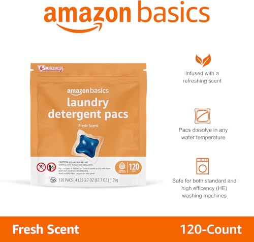 Amazon Basics Laundry Detergent Pacs, Fresh Scent, 120 Count (Previously Solimo)