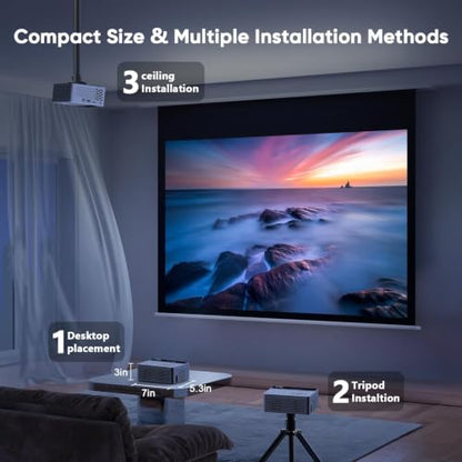 1080P Mini Portable Projector, 2-way Bluetooth, with 80in Screen