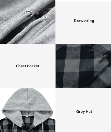 ZITY 3 Pack Men's Flannel Hoodie Shirts Long Sleeve Button Down Plaid Shirt