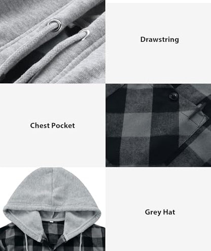 ZITY 3 Pack Men's Flannel Hoodie Shirts Long Sleeve Button Down Plaid Shirt