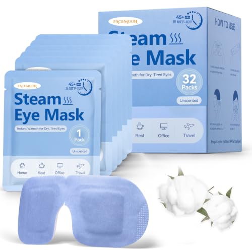 FACEMOON 32 Pack Steam Eye Masks, Self Heating Warm Compress for Dry Eyes | Unscented Disposable Heated Eye Masks for Women, Relaxation, Home, Office & Travel, Soothes Tired Eyes, No Microwave Needed