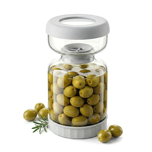 Homnoble Pickle and Olive Hourglass Jar with Strainer Flip for Pickle Juice Separator from Wet and Dry, Upgrade Food-grade ABS Lid and BPA Free Hourglass Jar for Airtight Storage