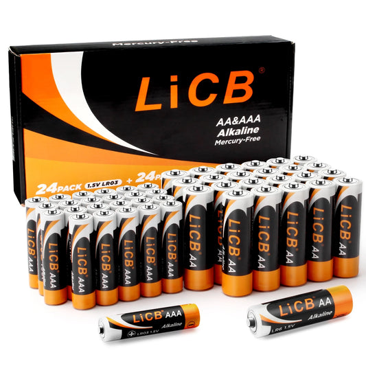 LiCB 1.5V AA and AAA Batteries, 48 Pack Combo Pack Alkaline Battery-24 Double A and 24 Triple A