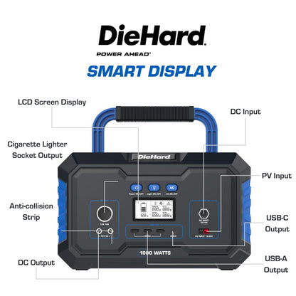 DieHard Portable Power Station 1000-Watt (2000-Watt Peak) - Quiet, Lightweight Solution for Home Backup, Weather Emergencies, Outdoor Recreation, Jobsite and more