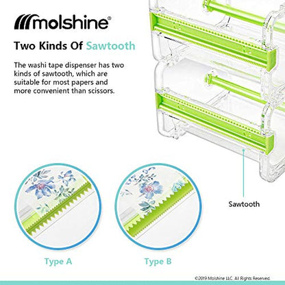 2 Pack Transparent Desktop Multi Washi Masking Sticker Storage Dispenser,Sticker Cutter,Sticker Roll Holder (Not Include Masking Sticker)（Green
