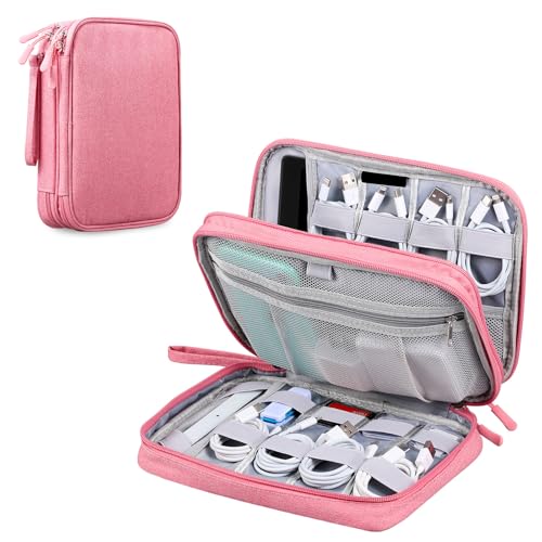 DDgro Cable Organizer Bag Travel Case for Electronics (Large, Dark Pink)