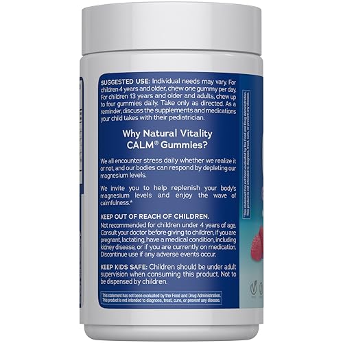 Natural Vitality Calm, Magnesium Citrate Supplement, Stress Relief Gummies, Supports a Healthy Response to Stress, Gluten Free, Vegan, Raspberry Lemon Flavored, 240 Gummies