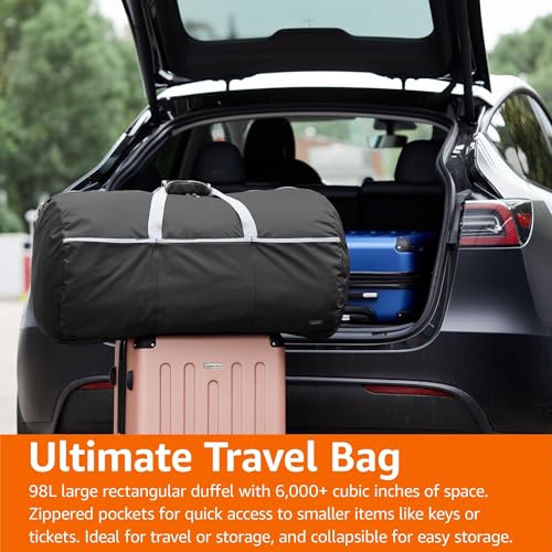 Amazon Basics 32" Extra Large Foldable Duffle Bag for Travel & Storage, with Exterior/Interior Zippered Pockets, Lightweight/Durable Nylon Material, 50-LBS Capacity, 9254 Cubic Inch (150L), Black