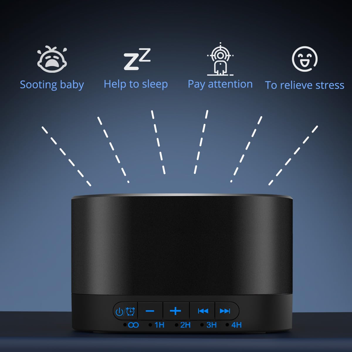 Magicteam White Noise Machine with 20 Non Looping Natural Soothing Sounds Memory Function 32 Levels of Volume Powered by AC or USB and Sleep Sound Timer Therapy for Baby Kids Adults Black