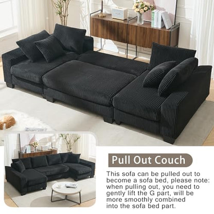 ERYE 114-Inch Oversized U-Shaped Sleeper Sectional Sofabed, U Shaped Pull Out Sleeper Couch Symmetrical Convertible Sectional Sofa Bed with Double Chaise Daybed & Toss Pillows