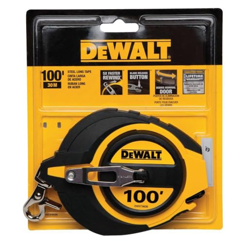 DEWALT Tape Measure, 100-Foot, Self-Lock, Solid Chrome Finish, Rubber Grip (DWHT34036L)