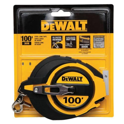 DEWALT Tape Measure, 100-Foot, Self-Lock, Solid Chrome Finish, Rubber Grip (DWHT34036L)