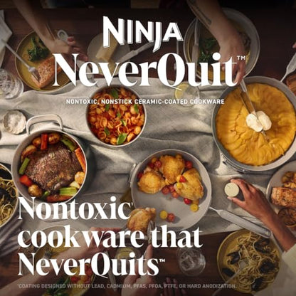Ninja NeverQuit 3-Piece Ceramic Fry Pan Set, Bone & Silver, CQ13000IV2