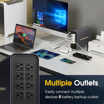 GOLDENMATE 1000VA/800W Lithium UPS Battery Backup & Surge Protector, Gray | Pure Sine Wave, 8 Outlets, Color LCD, 230Wh LiFePO4 Backup Battery, Uninterruptible Power Supply for PC/Internet/Home Office
