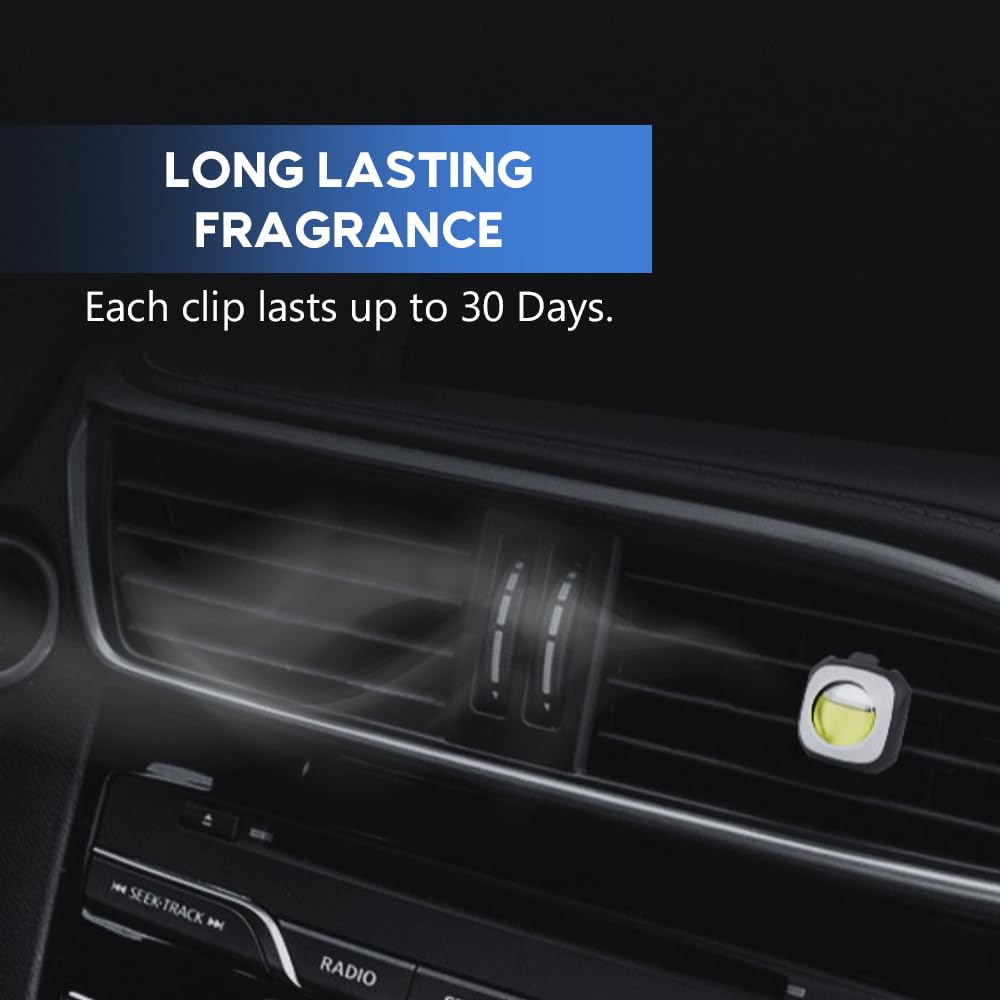 Air Jungles Lemon Ginger Scent Car Air Freshener Clip, 6 Vent Clips, 4ml Each, Long Lasting Air Freshener, Up to 180 Days Car Refresher Odor Eliminator