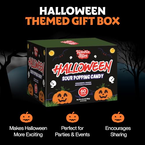 60 Pack Halloween Sour Popping Candy - Individually Wrapped Trick Or Treat Popping Rocks Candies - Bulk Halloween Treats Great Use, For Kids, Party Favors, Classrooms , Goodie Bags, Boo Basket Stuffers