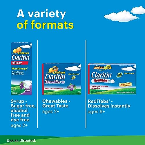 Claritin 24 Hour Allergy Relief - Grape Flavored - Non Drowsy Liquid Antihistamine for Kids, Dye, Alcohol, and Sugar Free Medicine For Children 2 Aged Years and Older