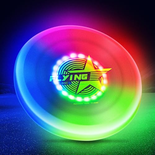 Fortikpo Glow in the Dark LED Flying Disc - 7 Dynamic Modes, 7 Colors, IP65 Waterproof, Perfect Birthday & Camping Gift for Men/Boys/Teens/Kids - Outdoor Games & Cool Toys, 175g